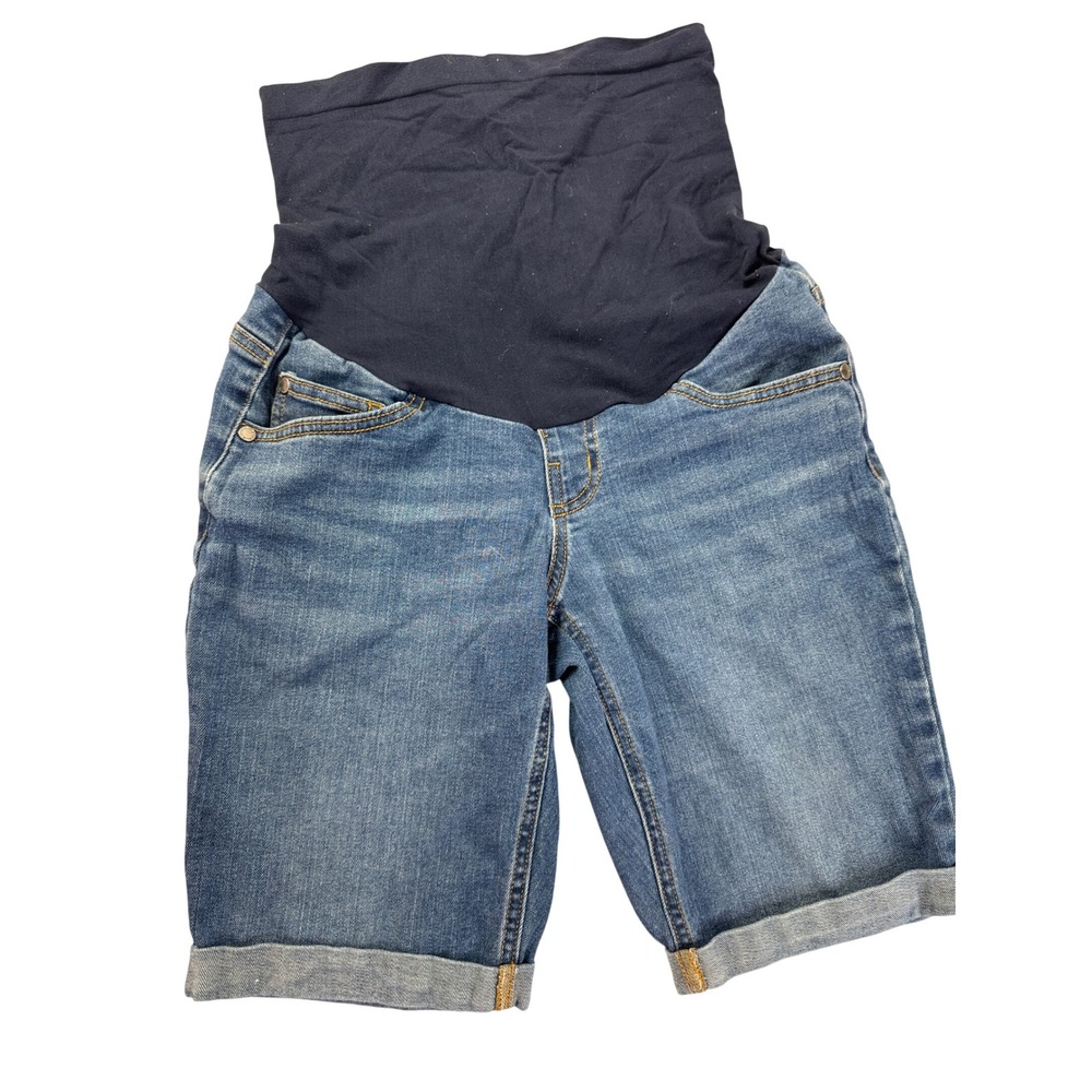 Indigo Blue Maternity Denim Shorts Secret Fit Belly Medium Wash Cuffed Size S